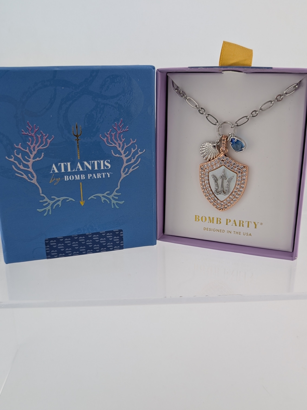 Bomb Party Atlantis Shield Pendant Necklace in Rose Gold and Silver